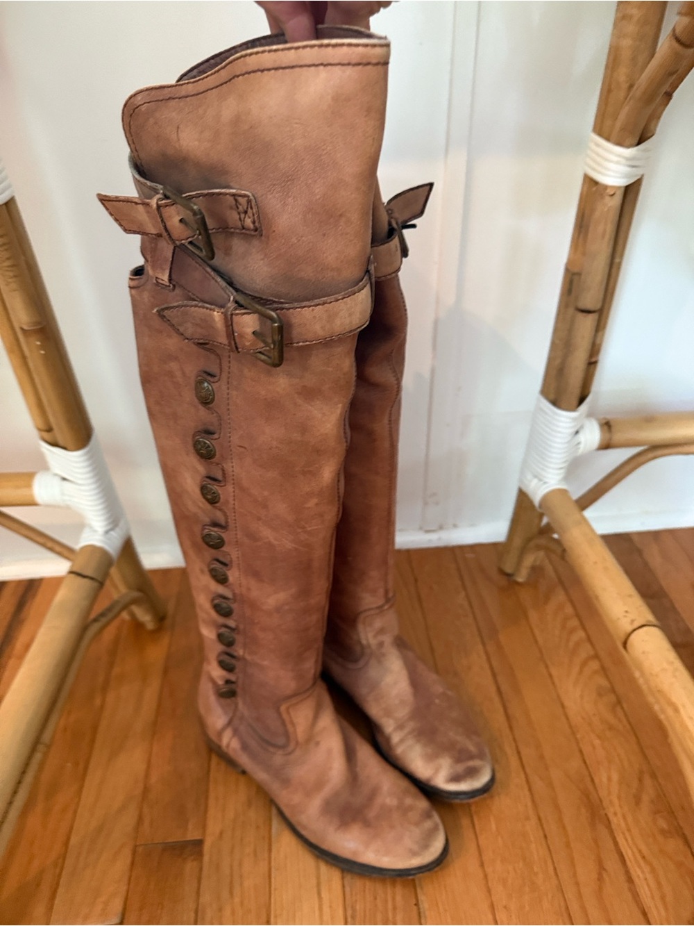 Sam Edelman Over-the-Knee Buckle Button Riding Boots - Tan Brown